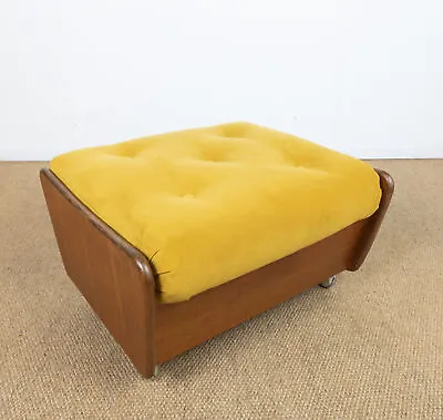 Vintage Mid-Century G-plan Teak Saddle Footstool Reupholstered In Mustard Yellow • £245