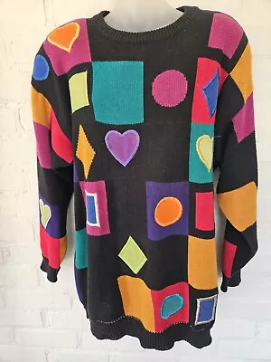 VTG 90s I.B. Diffusion Geometric Shape Heart Colorfull Sweater Size Med In VGUC • $49.95