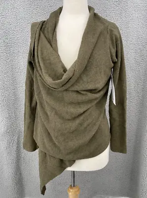 New VPL Two Transversal Cardigan Military Green Wrap Wool Cashmere Size M • $47.49