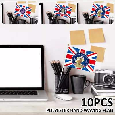 10pcs Queens Platinum Hand Waving Flag Jubilee Union Jack Hand Held UK BiMCb • £7.43