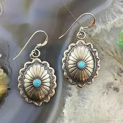 $40 • Buy Native American Sterling Turquoise Dot Stamped Concho Dangle Earrings For Women
