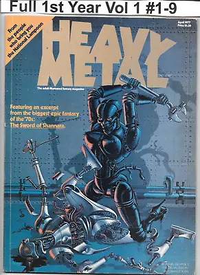 VTG Heavy Metal Magazine #1 - 9 Full 1977 April - December W/HM Hard Case FN/VF • $488.07