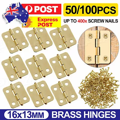 50/100pcs Brass Plated Mini Hinge Small Decorative Jewelry Box Hinges With Nails • $5.95