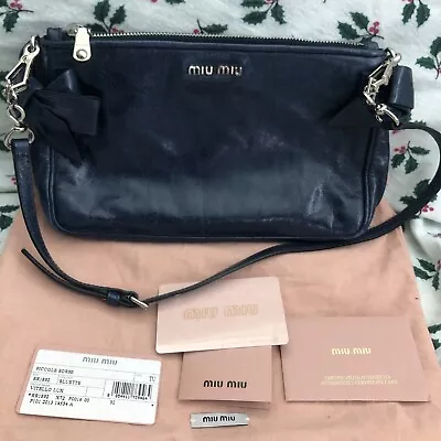 $225 • Buy Authentic Miu Miu Vitello Lux Shoulder Pouch Bag RR1892