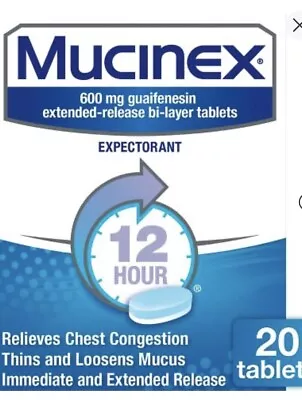 FIVE 20ct Mucinex Expectorant 12 Hour Regular Strength 600mg Tablets Exp 7/2024+ • $26.90