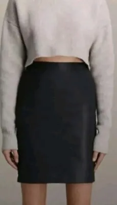 All Saints Women's Size 6 Metal Pencil Skirt Coated Stretch Denim Black • $32