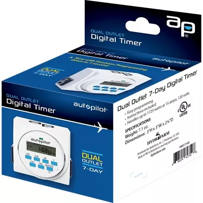 Auto Pilot TM01715D 7 Day 8 Programs Dual Outlet Digital Programmable Timer NEW • $29