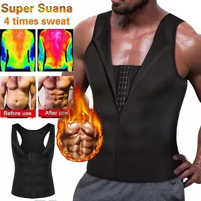 Men Compression Shirt Waist Trainer Body Shaper Slimming Vest Top Workout Girdle • £10.79