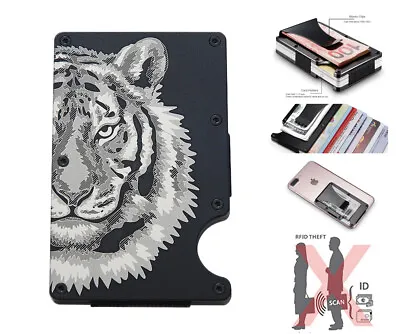 Tiger Engraved RFID Blocking Money Clip Wallet Aluminum Credit Card Holder • $22.99