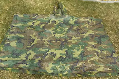 Military Wet Weather Poncho Coated Nylon Woodland Camouflage U.S. Army Vintage • $99.99