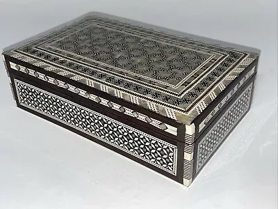 Mosaic Wood Jewelry Box  Mother Of Pearl Inlay Red Velvet Trinket Box • $49.99