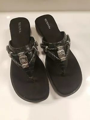 Merona Braided Black Thong Flip Flops Silver Womens Sandals SZ 8 New • $12.99
