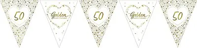 Golden Wedding Party Bunting Decoration Sparkling Shiny 50th Anniversary Banner • £3.99
