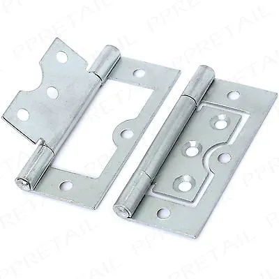 2x Silver 75mm 3 Inch Flush Door Hinges Cabinet Cupboard Furniture Chrome Effect • £4.39