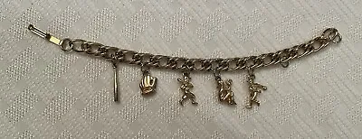 Vintage Baseball Charm Bracelet-Pitcher Catcher Glove Bat Batter - Gold Tone • $15