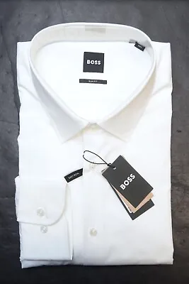 Hugo Boss Mens Hank Kent Easy Iron Slim Fit Solid White Cotton Dress Shirt 46 18 • $64.79
