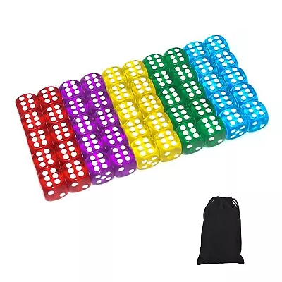 50 Of Pack 14MM 6 Sided Dice Set Translucent Colors Dice With Black Pouch Fo... • $9.59