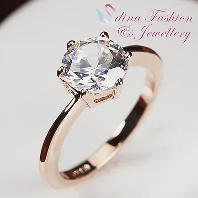 $18.99 • Buy 18K Rose Gold Plated Simulated Diamond Clear 2.0 Ct Simple Celebration Ring 