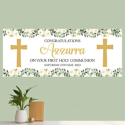 Personalised First Holy Communion Party Banner Baptism Confirmation • £8.99