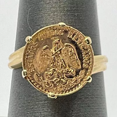 10k Yellow Gold 1945 Dos Pesos Mexican Gold Coin Ring Sz 7.5 (8PO-2555) • $495