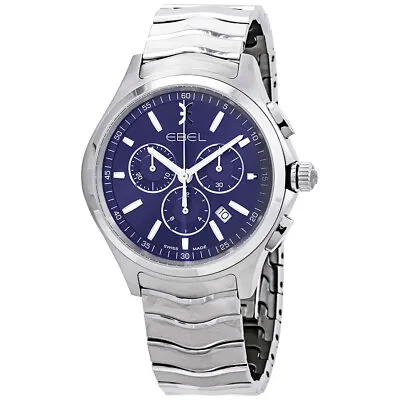 $948.88 • Buy New EBEL Watch Mens WAVE 42mm Silver Indices Blue Dial SWISS Chrono Quartz Watch