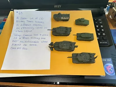 N Scale Lot Of (6) Military Tanks Plastic Scenery  Five Different Styles #68 • $16