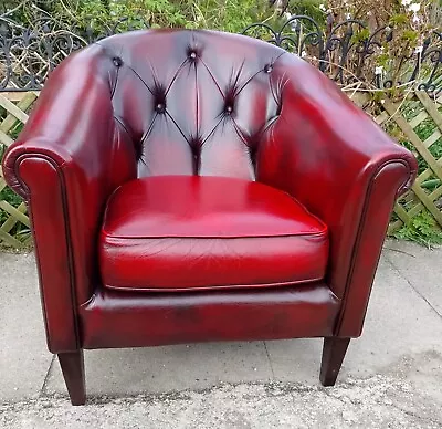 Red Chesterfield Leather Thomas Lloyd Tub Chair • £280