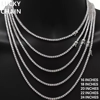 6.5 -24 14k White Gold Finish Bling Tennis Chain Necklace Bracelet Cross 3mm H3 • $30.99