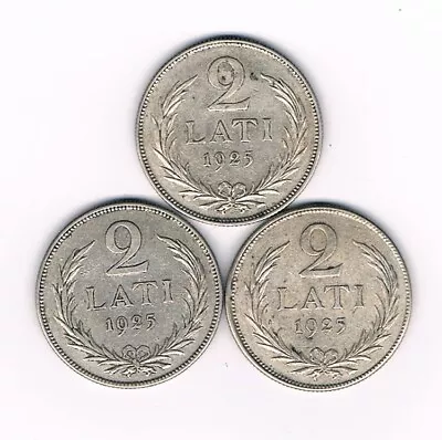Lot Of Three (3) Vintage Latvian 2 Lati Coins 1925 KM# 8 Latvia SILVER .835 • $52