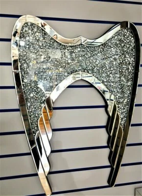 £89.99 • Buy Diamond Crushed Crystal Angel Wings Sparkly Silver Mirrored Wall Hung Art Love