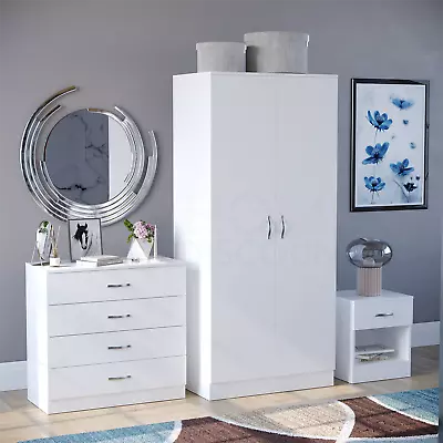 Bedroom Furniture Set Chest Of Drawers Wardrobe Bedside Cabinet Table 3 Piece • £189.99