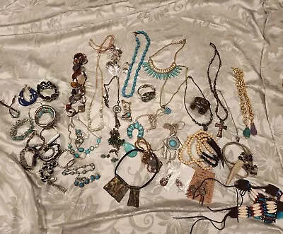 Lot Southwestern Fashion Jewelry Silver Tone Semiprecious Natural Stone Acrylic  • $35