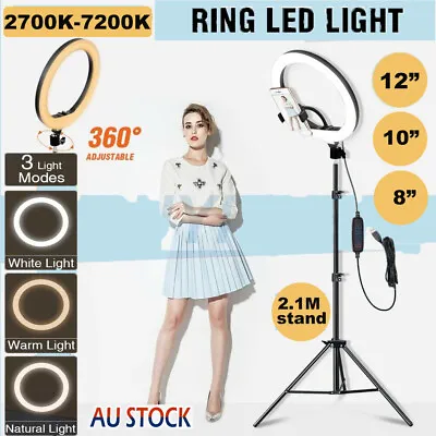 8“/10”/12“ LED Ring Light Dimmable Lighting Kit Phone+Selfie Tripod Makeup Lamp • $23.27