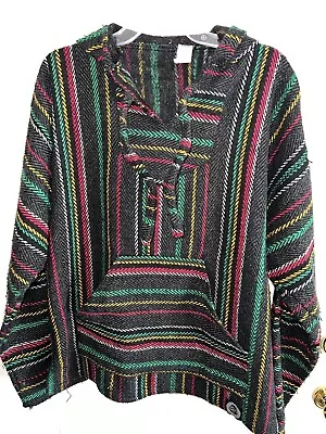 Orizaba Original Baja Joe Mexican Drug Rug Rasta Poncho Pullover Hoodie Large • $15.99