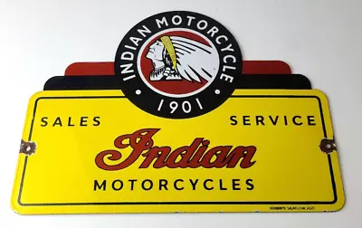 Vintage Indian Motorcycle Sign - Motor Bike Sales Service Parts Gas Enamel Sign • $144.47