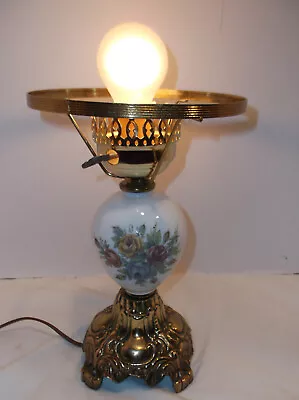 VINTAGE HURRICANE MILK GLASS LAMP BODY  No Shade   Floral Design • $21.95