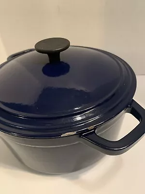 MARTHA STEWART Cast Iron Enameled Dutch Oven With Lid Navy  10  Diameter • $21