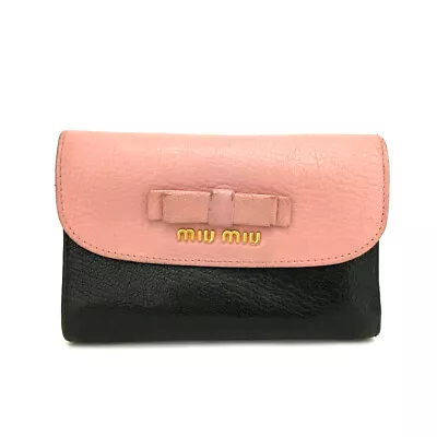 MIU MIU Logo Ribbon Leather Trifold Wallet/2X0035 • $1