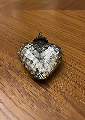 1  Mercury Glass Kugel Vintage Style Heart Ornaments Silver Pewter Valentines • $7