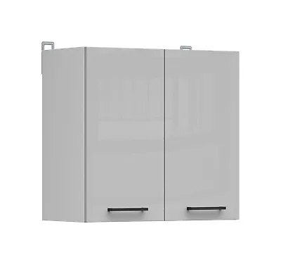 800mm Kitchen Wall Unit Cabinet 2 Door 80cm Cupboard White/Grey Gloss Junona • £104.95