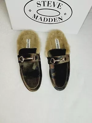 NWOB Steve Madden Jill Camo Women's Slides Fur Loafer Size 6.5 Shoe • $45