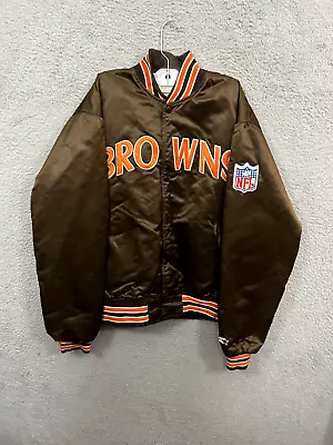 Vintage Cleveland Browns Jacket Mens XL Brown Satin Bomber Starter NFL Pro Line • $188.88