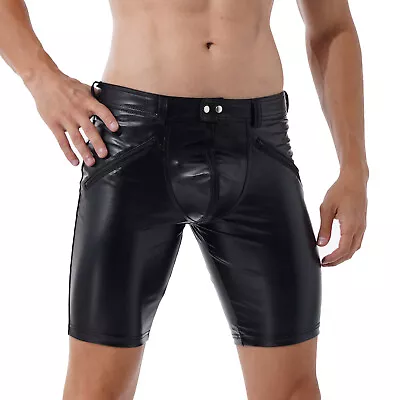 US Men's Faux Leather Cargo Shorts Wet Look Tights Hot Pants Sexy Party Clubwear • $6.20