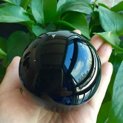 80mm AAA Large Natural Black Obsidian Quartz Ball Healing Crystal Sphere + Stand • £20.05