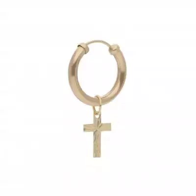 New 9ct Yellow Gold 14mm Mens Single Sleeper With Cross Drop 9ct Gold For Him • £60.29