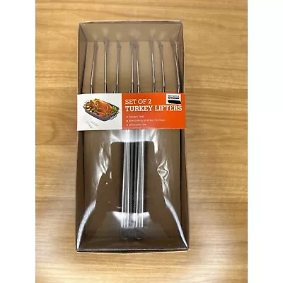 Set Of 2 Turkey Lifters Stainless Steel Durable Meat Fork Tool Dishwasher Safe • $16.49