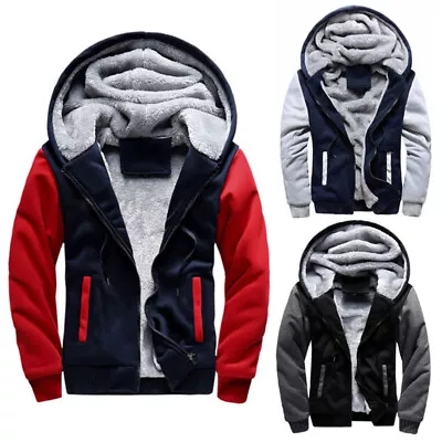 Men's Thick Warm Fleece Fur Lined Hoodie Zip Up Winter Coat Outwear Tops Jacket • $43.23