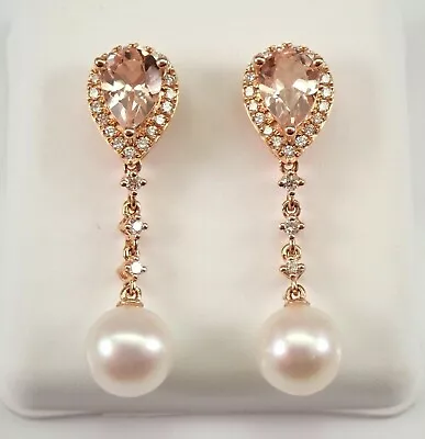 Lab Created Morganite & Pearl 4.30Ct Pear Cut Dangle Earrings Rose Gold Plated • $151.47
