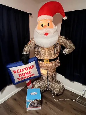 Airblown Inflatable 7 FT SANTA MILITARY CAMO WELCOME HOME TROOPS Christmas Yard • $119.99