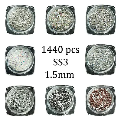 1440pcs SS3 1.4mm Glass Rhinestone Small Tiny Clear Gems Nail Art Bling Diamante • £5